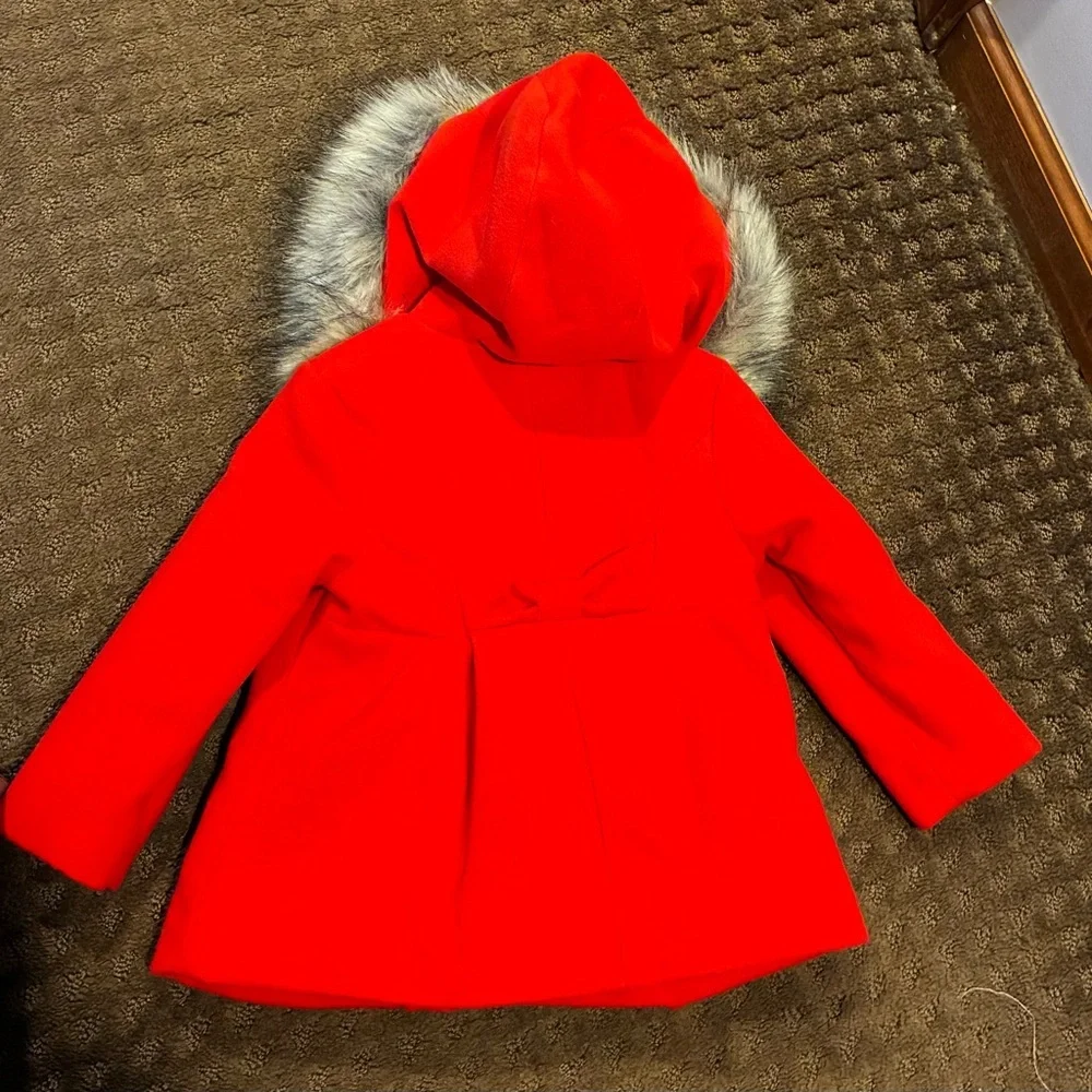 Cat & Jack Vibrant Red Pea Coat with Faux Fur Hood